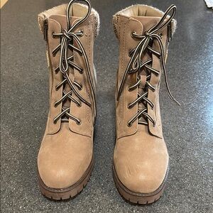 Tan Lace Up Boots with Sturdy Rubber Sole